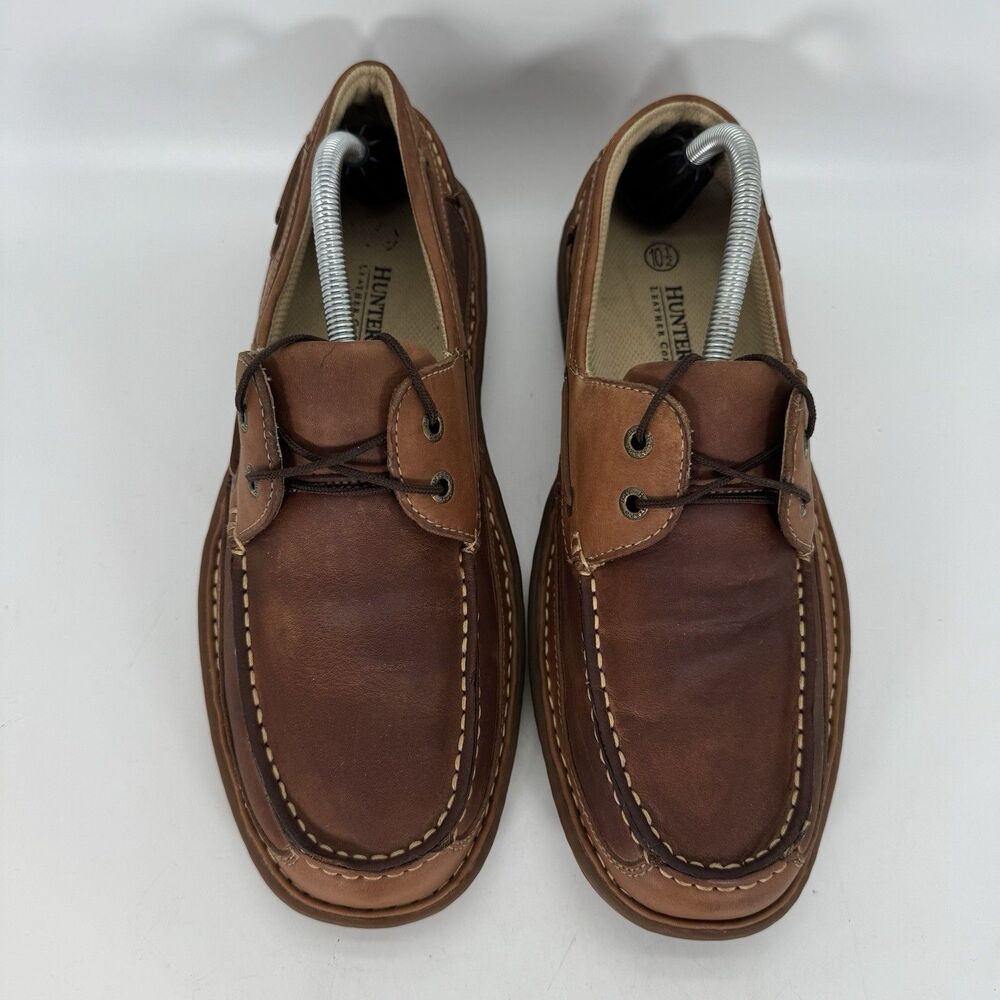 Hunter's Bay Leather Deck Shoe Men's 10.5 Brown Lace up Slip Resistant Boat Shoe - Picture 5 of 10